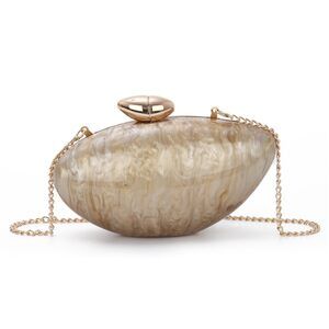 4338 Shell Shape Acrylic Clutch Metallic Marble Evening Bag Glitter Handbag
